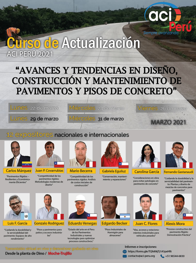 Curso ACI PERU:  Avances y tendencias en diseño, construcción y mantenimiento de pavimentos y pisos de concreto